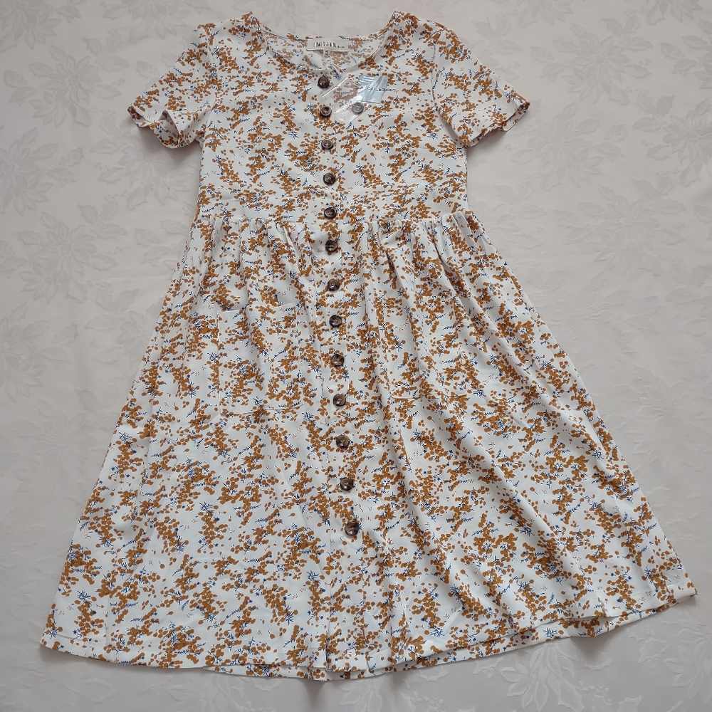 Brass & Roe Called to Surf floral prairie buttoned shirt dress short sleeves